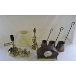 Brass lamps, weights,