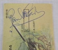 Handsigned autograph of Paul McCartney signed on a cheque book (from 1980) (autograph obtained when