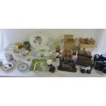 Assorted ceramics inc Aynsley & Wedgwood, Zenit camera, glass ceiling light, chess set, pipe rack,