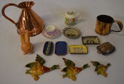 Various ceramics including a Wade trinket pot, Sadler teapot, copper and brass, Sylvac style bunny,