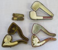 3 pipes (2 meerschaum style) and a cherut holder with silver band