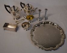 Various silver plate including a tray, teapot,