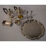 Various silver plate including a tray, teapot,