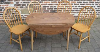 Drop leaf table and 4 pine chairs
