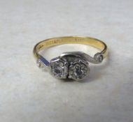 18ct gold platinum set 2 stone diamond ring total 0.