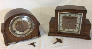 2 Art Deco mantel clocks in oak cases