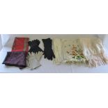 Various silk scarfs & leather gloves