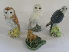 3 Beswick bird decanters (empty) and a Wade pipe stand
