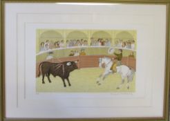 French artist's proof print of a bull fighting scene by Vincent Haddelsey (1934-2010) signed in