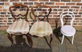 2 Victorian balloon back chairs and a child's bent wood chair
