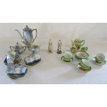 2 miniature Japanese tea sets and 2 possibly German ceramic figures