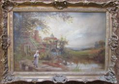 Oil on canvas of a rural scene signed lower left corner Ernest Wallber* in a gilt frame 71 cm x 51