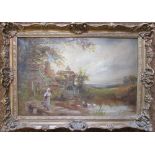 Oil on canvas of a rural scene signed lower left corner Ernest Wallber* in a gilt frame 71 cm x 51