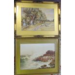 Watercolour of a coastal scene 67 cm x 54 cm and a watercolour of a rurals scene by Hebey C Tudd 71