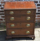 Small George III mahogany chest of drawers on ogee bracket feet & brass plate handles