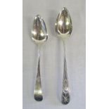 2 silver serving spoons London 1800 & one (hallmarks indistinguishable) total weight 4.