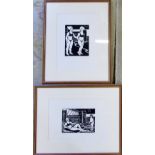 Pair of artist's proof beach scene linocut prints numbered 6/50 and 9/50 both stamped Bernard Cotes