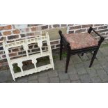 Painted Victorian wall shelf and a piano stool