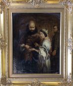 19th century figurative oil on canvas possibly an eastern European bridal group 64cm By 52cm