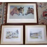 Pair of signed limited edition prints by Geoffrey Cowton & 'Three Generations' by Roy Miller signed