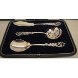 Silver ornate 3 piece cutlery set, Sheffield possibly 1906, approx weight 1.