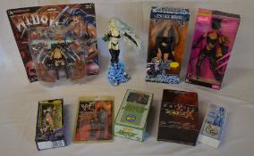 Various action figures including Widow,