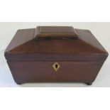 Sarcophagus shaped wooden tea caddy