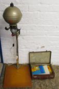 Johnson Wray 35mm photograph enlarger 1960s with lens and red filter and small suitcase containing