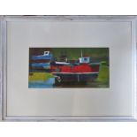 Acrylic abstract painting by Tim Treagust 'St Ives harbour boats at sundown' 62.