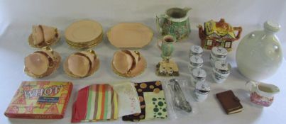 Various ceramics inc part tea service (1 cup a/f), Royal Worcester, silk handkerchiefs,