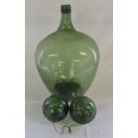 Carboy & 2 green glass fishing floats