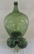 Carboy & 2 green glass fishing floats