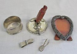 Silver wax holder Chester 1902 weight 0.48 ozt, napkin ring Chester 1906 weight 0.