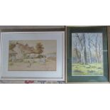 Watercolour of a cottage scene by Alfred Miller 53 cm x 39 cm and a watercolour of a woodland scene