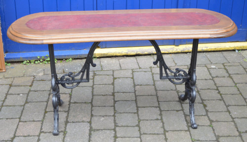 Coalbrookedale style cast iron table with wooden top