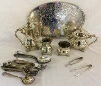 Silver plate tea & coffee set, sugar bows,