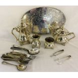 Silver plate tea & coffee set, sugar bows,