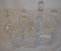 Various glass decanters (AF) & a boxed pair of Cristallerie Zwiesel brandy glasses (not pictured)