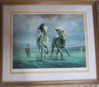 Limited edition Desert Orchid in the Gold cup print signed in pencil by the artist as well as the