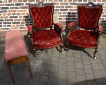 2 Victorian armchairs (require repair) and a piano stool