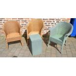 3 Lloyd Loom chairs and a laundry basket