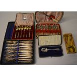 Various silver plate cutlery including a Christening set,