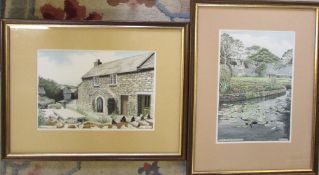 2 ink and wash drawings by Ian Pethers 'Cotehele, the Bell Tower & Pond' 33.