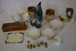 Various ceramics including Royal Doulton, small brass figures,