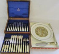 Canteen of silver plate cutlery & a Pilivite J Chomette & Son London cake plate and server