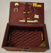 Leather topped sewing box with part contents