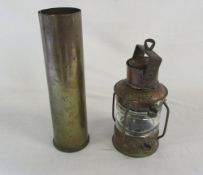 1916 WWI shell case & an Anchor copper ships lamp