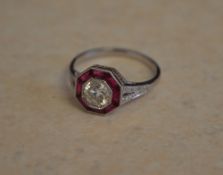 18ct gold diamond & ruby ring,