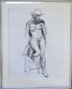 Charcoal nude of a 1970s lady signed G.D.
