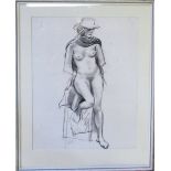 Charcoal nude of a 1970s lady signed G.D.
